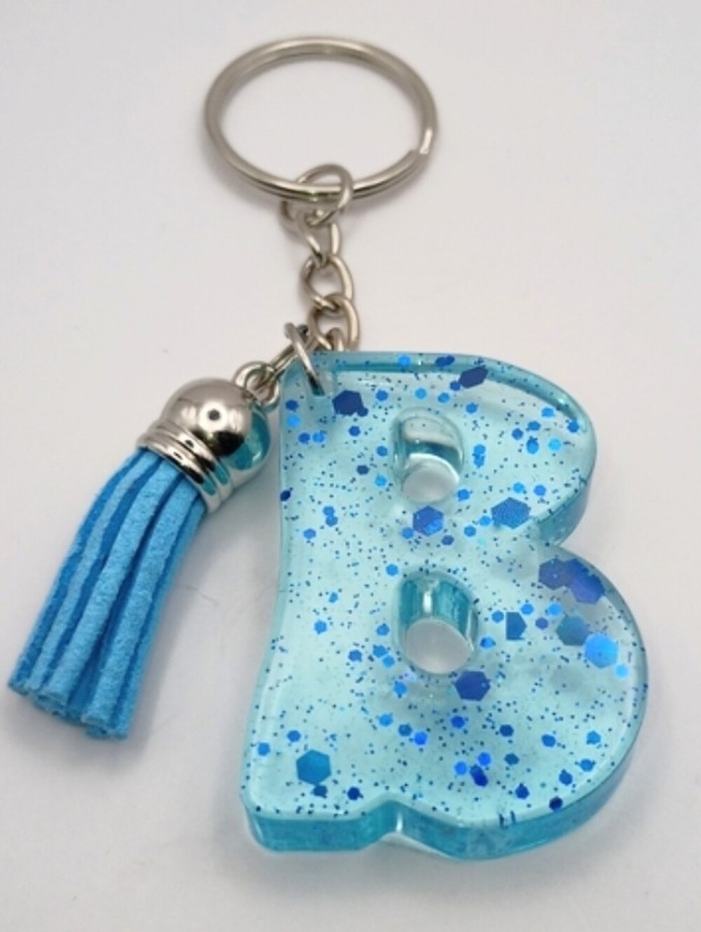 Blue Glitter Resin Letter B Keychain